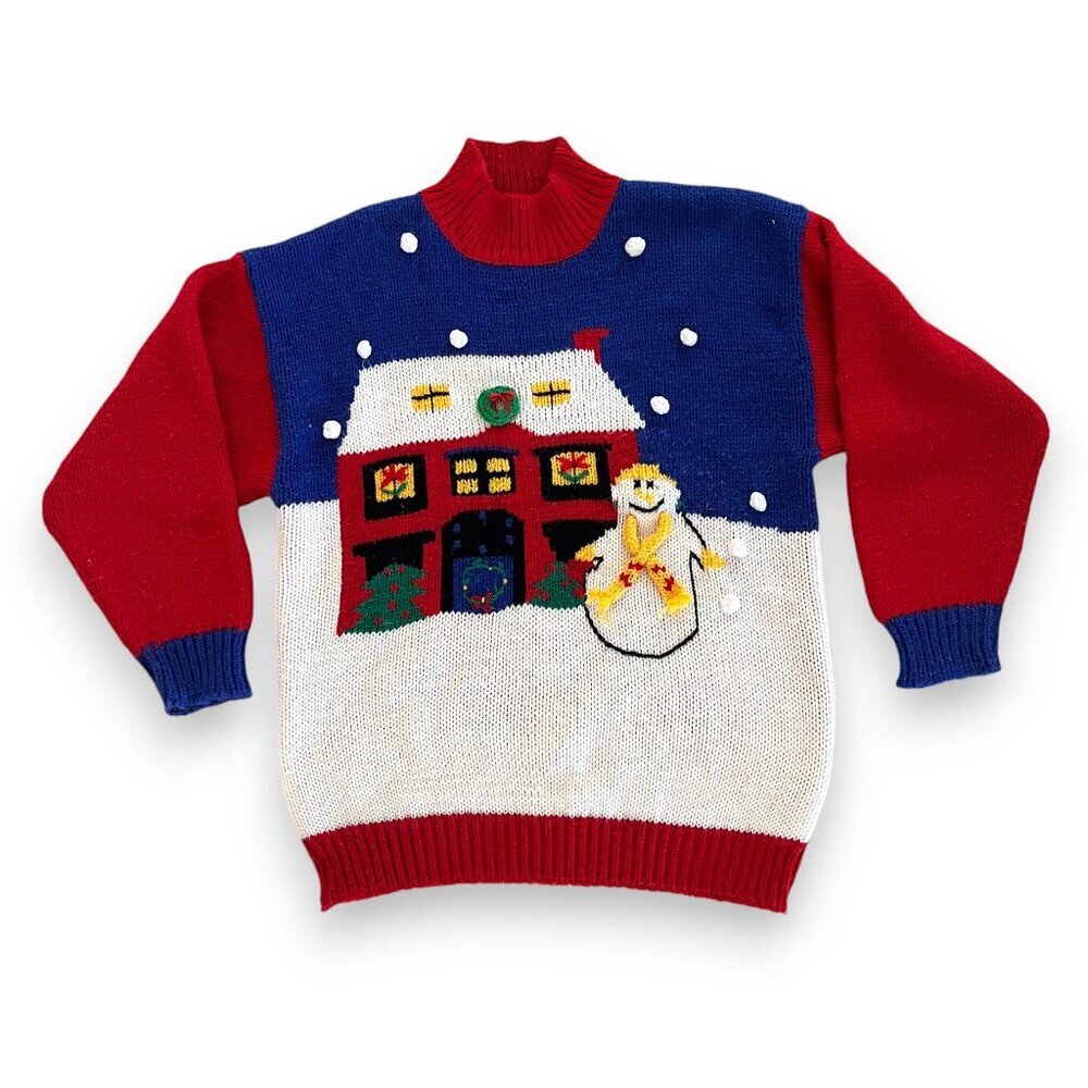 Vintage Red and Blue Holiday Snowman Sweater